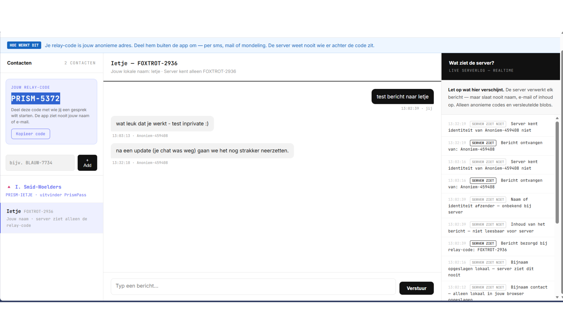 PrismChat bewijs venster 1