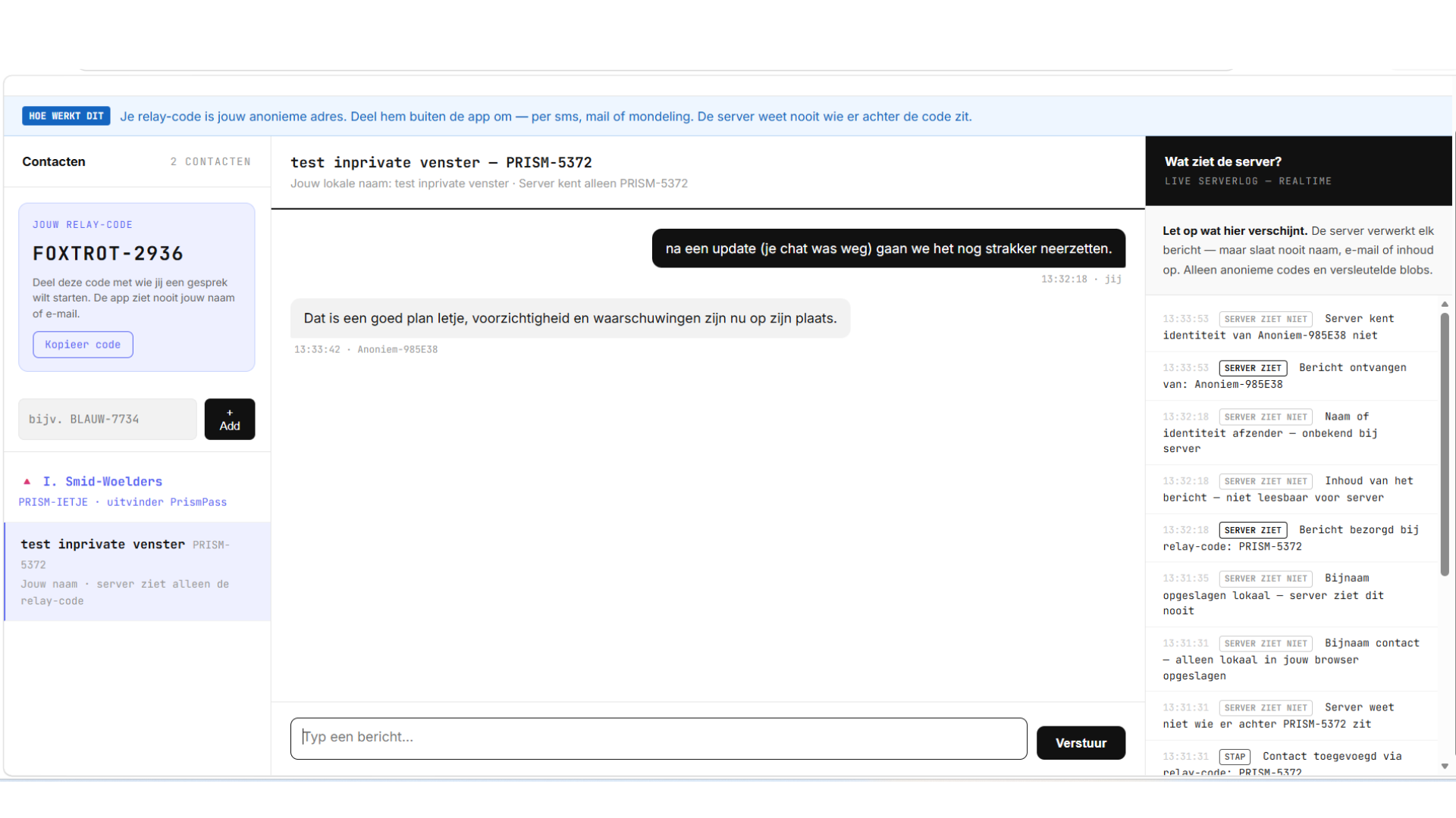 PrismChat bewijs venster 4
